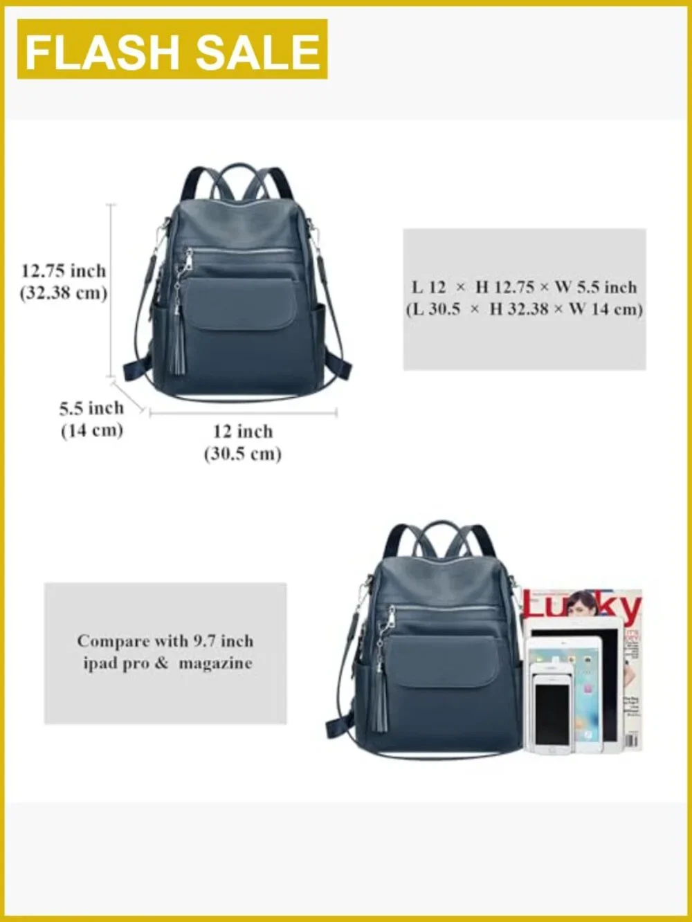 Genuine Leather Backpack Convertible Shoulder Bag Multi-Pockets Tassel Travel